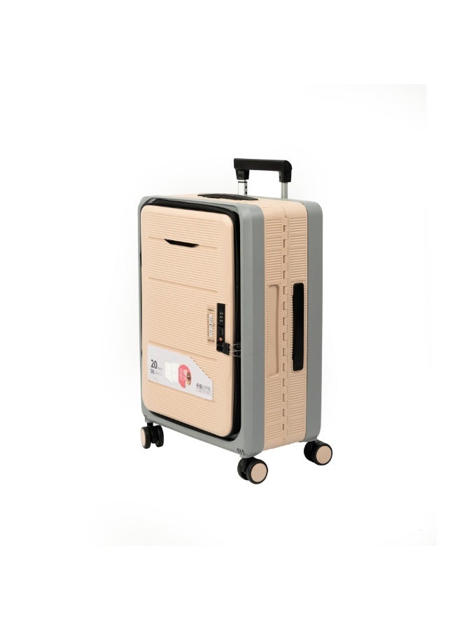 حقيبة سفر فاخرة بلاستيكية صلبة خفيفة وقابلة للطي بسهولة للرجال والنساء | حقيبة ترولي للسفر | ٨ عجلات | غير قابلة للكسر من مادة pp | قفل امان TSA | تصميم انيق و سهلة التخزين | لون بيج و رمادي | مقاس 26 بوصة - Image 2